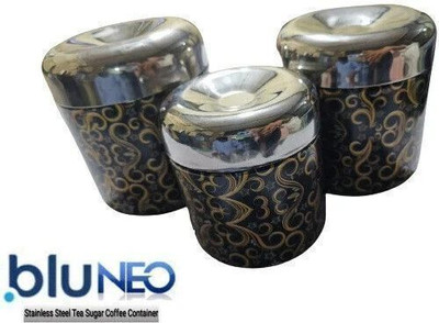 BluNeo Steel Tea Coffee & Sugar Container  - 700 ml, 500 ml, 300 ml(Pack of 3, Black)