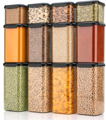 SARAZA Plastic Grocery Container  - 550 ml, 1200 ml, 1600 ml(Pack of 12, Black)