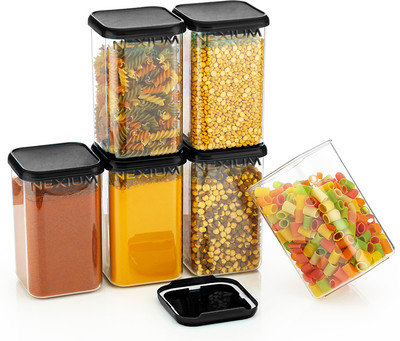 NEXIUM Plastic Grocery Container  - 1100 ml(Pack of 6, Black)