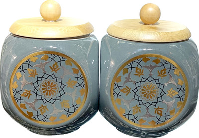Lemon Tree Ceramic Grocery Container  - 1000 ml(Pack of 2, Multicolor)