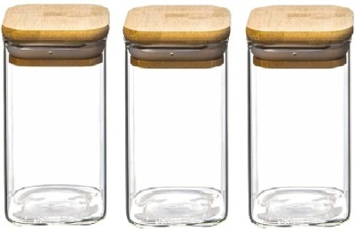 IndusBay Glass, Wooden Utility Container  - 330 ml(Pack of 3, Clear)