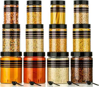 DhaBrij Plastic Grocery Container  - 1200 ml, 650 ml, 350 ml(Pack of 12, Black)