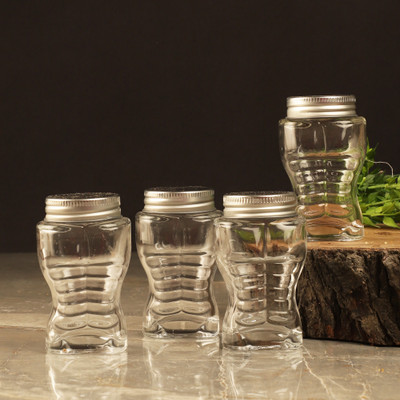 THE DECOR MART Glass Utility Container  - 100 ml(Pack of 4, Clear)