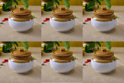 Jetwals Ceramic Pickle Jar  - 200 ml(Pack of 6, White, Brown)