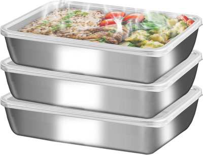 SHARUJA Stainless Steel Fridge Container  - 2000 ml(Pack of 3, Silver)