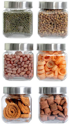 Coozico Glass Grocery Container  - 600 ml(Pack of 6, Clear)
