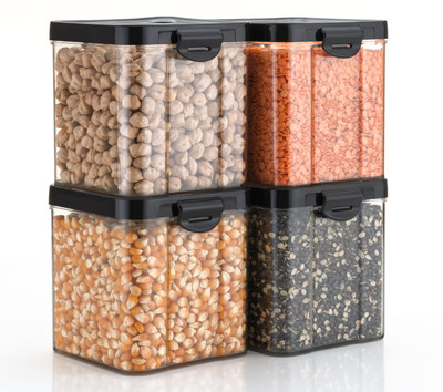 SARAZA Plastic Grocery Container  - 700 ml(Pack of 4, Black)