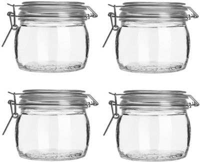 IndusBay Glass Cookie Jar  - 500 ml(Pack of 4, Clear)