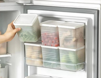 RAYORA Plastic Fridge Container  - 1100 ml(Pack of 6, White)