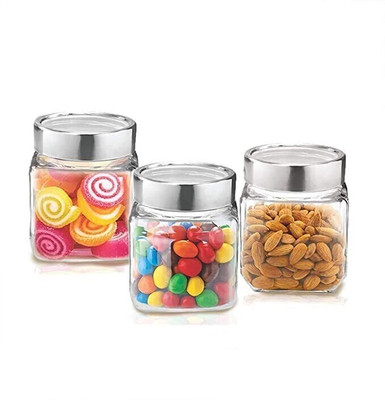 Urva Fashion Glass Grocery Container  - 600(Pack of 3, Clear)