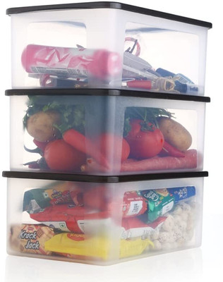 KDZONE Plastic Grocery Container  - 2000 ml(Pack of 3, Multicolor, Clear, Black)