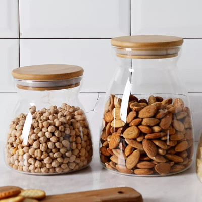 Avastro Glass, Wooden Grocery Container  - 650 ml(Pack of 2, Clear)