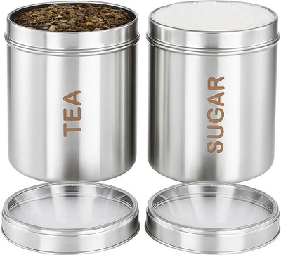 VISAXMI Stainless Steel Tea Coffee & Sugar Container  - 1000 ml(Pack of 2, Silver)