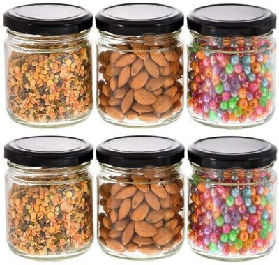 Machak Glass Grocery Container  - 200 ml(Pack of 6, Black)