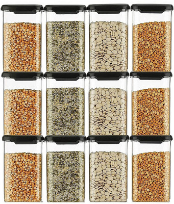 Zubix Plastic Grocery Container  - 1200 ml(Pack of 12, Black)