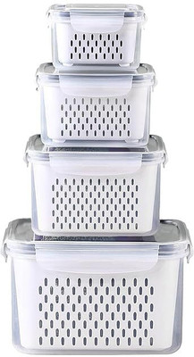 Krushika enterprise Plastic Fridge Container  - 4500 ml(Pack of 4, White)