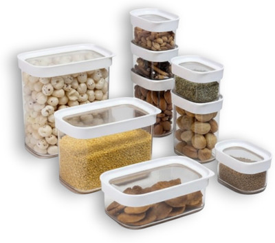 Stacpro Polypropylene Grocery Container  - 180 ml, 400 ml, 500 ml, 1100 ml, 1700 ml(Pack of 9, White)