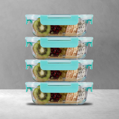 Allo Glass Fridge Container  - 640 ml(Pack of 4, Green)