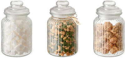 multi zone Glass Grocery Container  - 700 ml(Pack of 3, Clear)