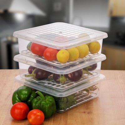 KitchenG Plastic Fridge Container  - 2500 ml(Pack of 2, Clear)