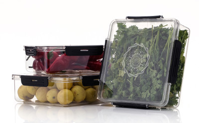 SOURIRE Plastic Grocery Container  - 2000 ml(Pack of 3, Black)