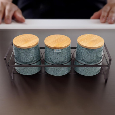 HOMESTIC by Kuber Industries Ceramic Utility Container  - 650 ml(Pack of 3, Grey)
