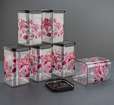 Zubix Plastic Grocery Container  - 1100 ml(Pack of 6, Pink, Black)