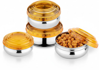 RK Steel Fridge Container  - 700 ml, 450 ml, 300 ml, 200 ml(Pack of 4, Silver, Orange)