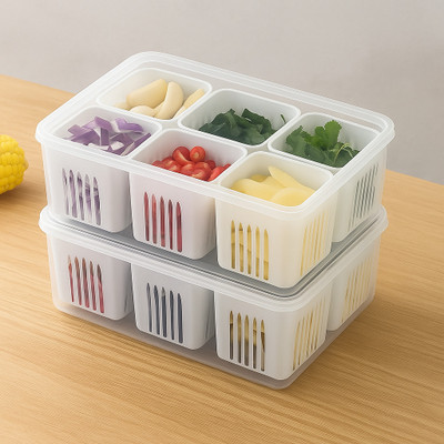 Fivean Plastic Fridge Container  - 2500 ml(Pack of 2, Clear, White)