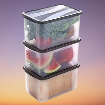 ADMONITION Plastic Grocery Container  - 2000 ml(Pack of 3, Clear, Black)