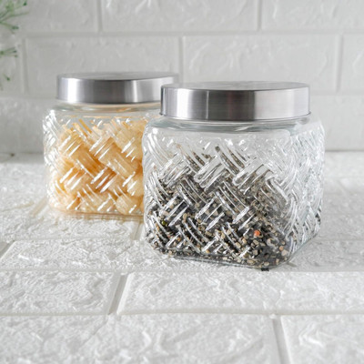 Femora Glass Cookie Jar  - 650 ml(Pack of 2, Clear)