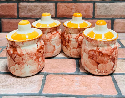 Jetwals Ceramic Pickle Jar  - 80 ml(Pack of 4, Red)