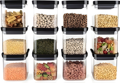 SARAZA Plastic Grocery Container  - 500 ml(Pack of 12, Black)