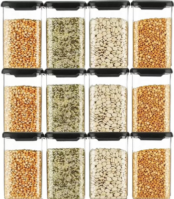ROYALRYTE ENTERPRISE Plastic Grocery Container  - 1100 ml(Pack of 12, Black)