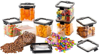 ADMONITION Plastic Grocery Container  - 700 ml(Pack of 8, Black, Clear)