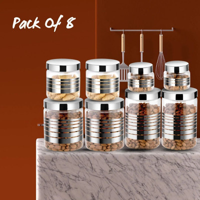 EssaBella Plastic Utility Container  - 2000 ml, 1500 ml, 800 ml, 150 ml(Pack of 8, Clear, Silver)