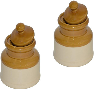 Pure Source India Ceramic Pickle Jar  - 250 ml(Pack of 2, Multicolor)