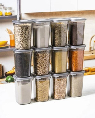 RK EMPIRE Plastic Grocery Container  - 1200 ml(Pack of 12, Grey)