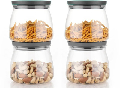 Charmpeak Plastic Grocery Container  - 900 ml(Pack of 4, Black)