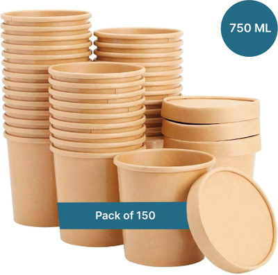 Kaagat Paper Utility Container  - 750 ml(Pack of 150, Brown)