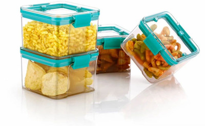 Gripwell Plastic Grocery Container  - 400 ml(Pack of 4, Blue)