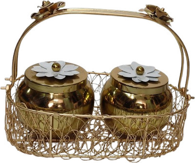 Adaa Impex Brass Grocery Container  - 10 g(Pack of 3, Gold)