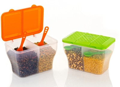 ECONEST Plastic Grocery Container  - 2000 ml(Pack of 2, Clear, Orange)