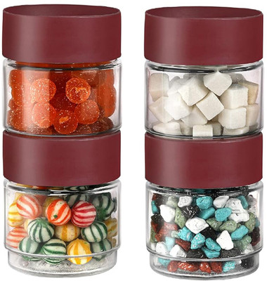 AK HUB Glass Grocery Container  - 500 ml(Pack of 4, Maroon)