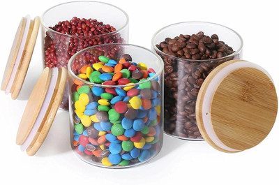 MOOZICO Glass Cookie Jar  - 270 ml(Pack of 3, Clear)