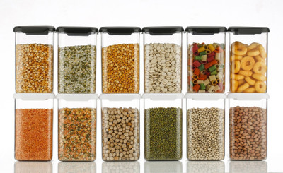 Ecodex Plastic Grocery Container  - 1100 ml(Pack of 12, Black, White)