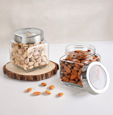 keskriva Glass Grocery Container  - 600 ml(Pack of 2, Clear)