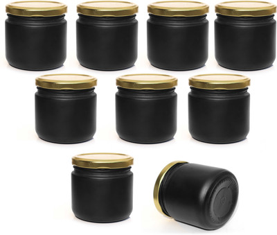 Pure Source India Glass Pickle Jar  - 300 ml(Pack of 9, Black)