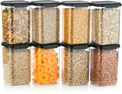 Zubix Plastic Grocery Container  - 1100 ml(Pack of 6, Black)