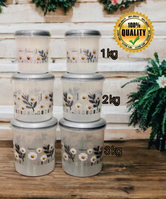 KSM Plastic Grocery Container  - 1 kg, 2 kg, 3 kg, 1 kg, 2 kg, 3 kg(Pack of 6, Grey)